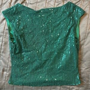 Green Sequin Backless Top